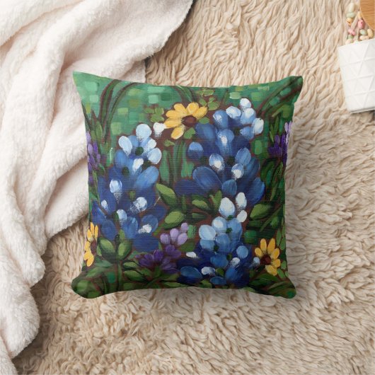 "テキサス州野生の花- Bluebonnets"の装飾用クッション クッション (ブランケット)
