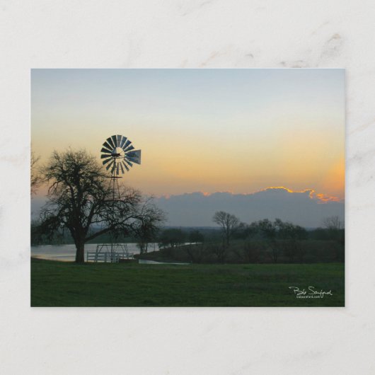 テキサス州風車日没 ポストカード (正面)