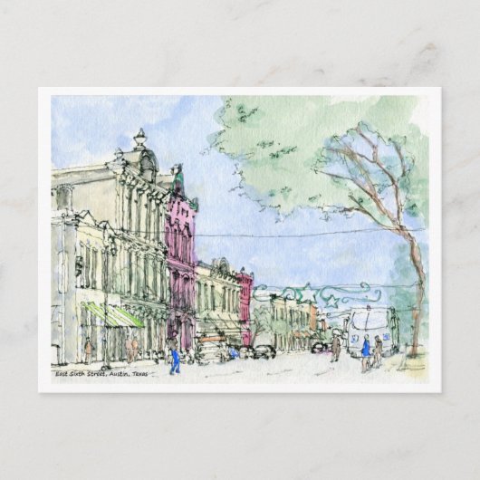 テキサス州・オースティンのイースト第6通り ポストカード (正面)