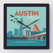 テキサス州・オースティン |コングレスアベニューブリッジ スクエア壁時計 (正面)