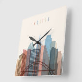 テキサス州·オースティン|シティスカイライン スクエア壁時計 (傾斜)
