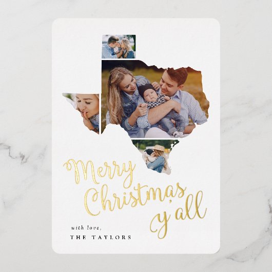 テキサス州・クリスマス |写真のコラージュ 箔シーズンカード (正面)