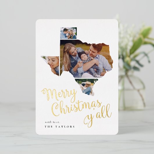 テキサス州・クリスマス |写真のコラージュ 箔シーズンカード (立ち正面)