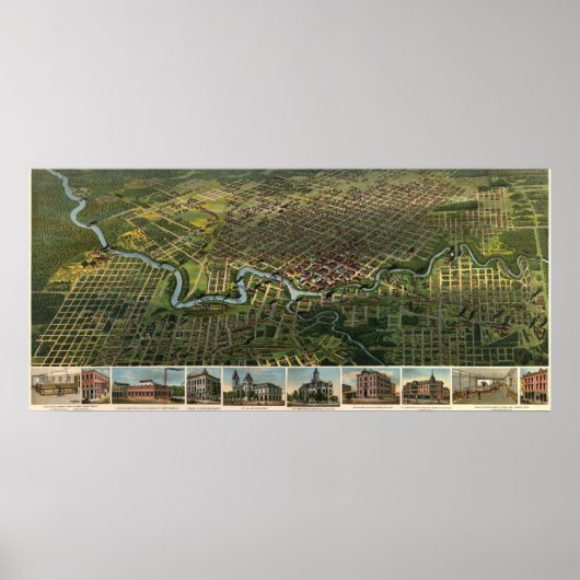 テキサス州・ヒューストンのバードゼイの地図（1891年）再版 ポスター (正面)