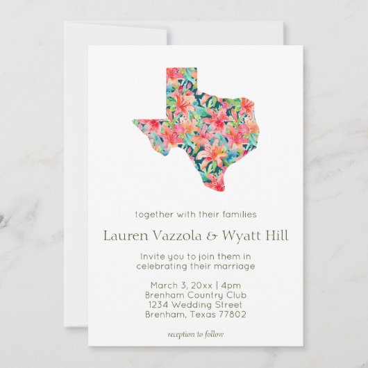 テキサス州・ブライト・トロピカル・花模様結婚ズ州 招待状 (正面)