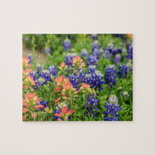 テキサス州·ブルーボンネットと赤い絵の筆山の花 ジグソーパズル