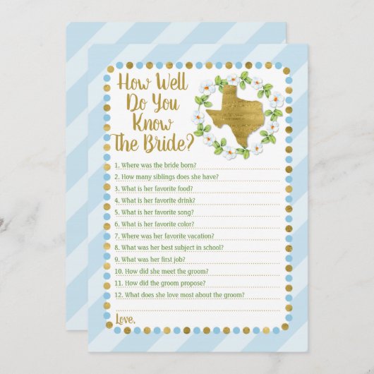 テキサス州・ブルー嫁の試合をよくご存知だろうか 招待状 (正面/裏面)