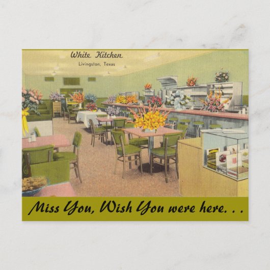 テキサス州、ホワイトキッチン、リビングストン ポストカード (正面)