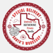 テキサス州・レッドのサンタから子どもへの特別配達 ラウンドシール (正面)