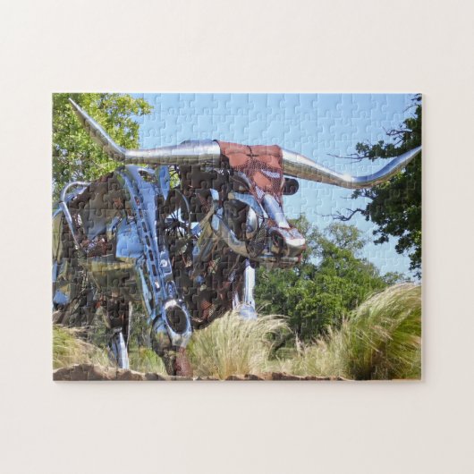 テキサス州・ロングホーン彫刻。 ジグソーパズル (横)