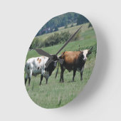 テキサス州・ロングホーン・ステア ラウンド壁時計 (傾斜)