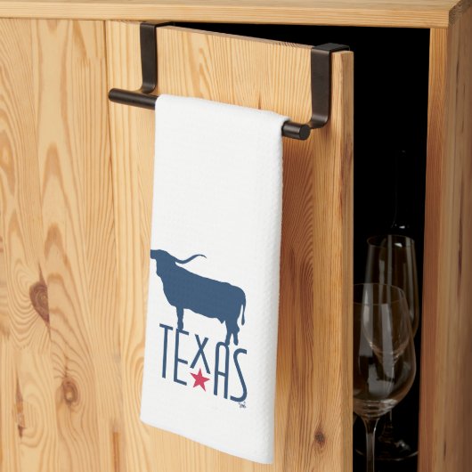 テキサス州、ロングホーン、ネイビーのシンボル キッチンタオル (三つ折り)