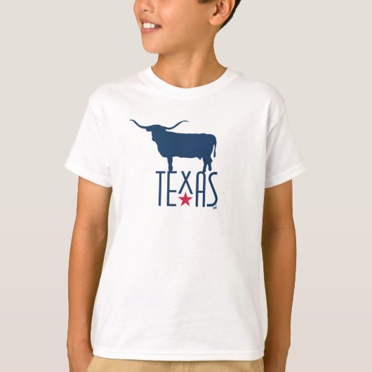 テキサス州、ロングホーン、ネイビーのシンボル Tシャツ (正面)