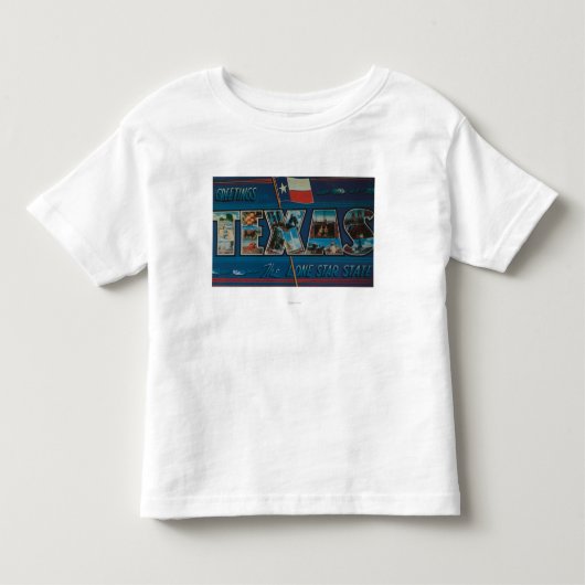 テキサス州(単独星の旗)の大きい手紙場面 トドラーTシャツ (正面)