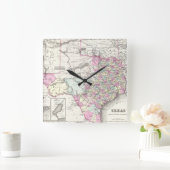 テキサス州(1855年)のヴィンテージの地図 スクエア壁時計 (ホーム)
