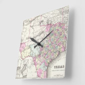 テキサス州(1855年)のヴィンテージの地図 スクエア壁時計 (傾斜)