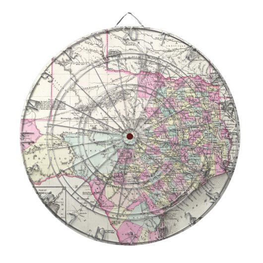 テキサス州(1855年)のヴィンテージの地図 ダーツボード (正面)