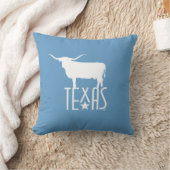 テキサス州、Longhornの白、青の背景の記号 クッション (ブランケット)