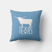 テキサス州、Longhornの白、青の背景の記号 クッション (裏面)