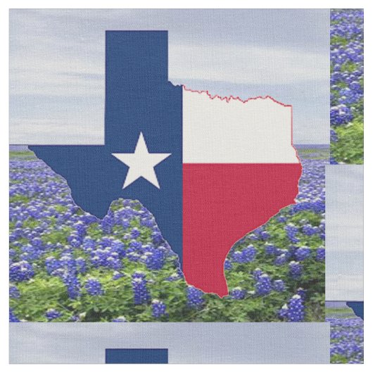 テキサス州Bluebonnetsのテキサス州の形の旗の生地4.5" ファブリック (クローズアップ)
