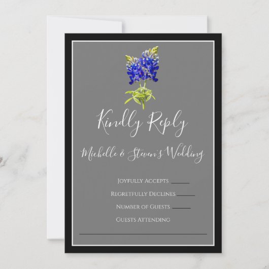 テキサス州Bluebonnets on Dark Gray,春RSVP 招待状 (正面)
