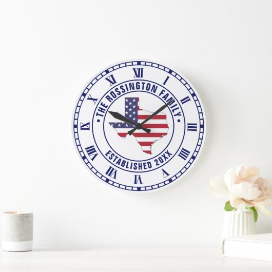 テキサス州USAスターズストライプズMapファミリー名Dt Estd ラージ壁時計 (ホーム)
