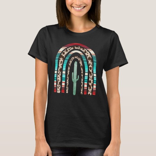 テキサス カントリーカウガール 女性 虹 サボテン Tシャツ (正面)