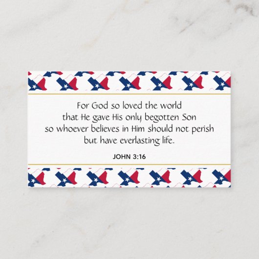 テキサス | クリスチャン聖なる書物、 経典 | ヨハネ3:16 名刺 (裏面)