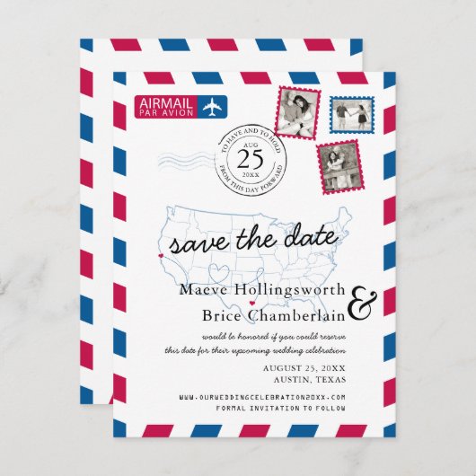 テキサス ノーザン カリフォルニア エアメール セーブ・ザ・デート (正面/裏面)