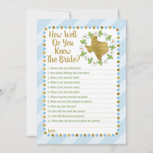 テキサス ブルー どれくらい花嫁を知っていますか ゲーム 招待状 (正面)