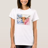 テキサス・ロングホーン牛と旗の水彩画アート Tシャツ (正面)