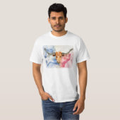 テキサス・ロングホーン牛と旗の水彩画アート Tシャツ (正面フル)