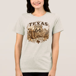テキサス・ロングホーン・カウボーイブーツ ルート66 レトロ・セピア トライブレンドTシャツ