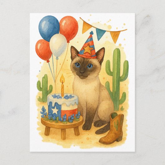 テキサス 猫好きのための誕生日テーマ ポストカード (正面)