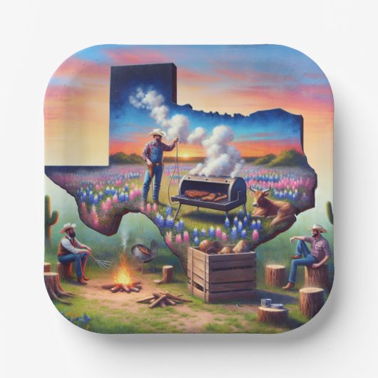 テキサス BBQ パーティー 4 ペーパープレート (正面)