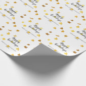 テキスシンプルト写真を追加ミニマルハッピーホリデー ラッピングペーパー (角)