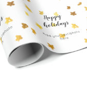 テキスシンプルト写真を追加ミニマルハッピーホリデー ラッピングペーパー (ロールコーナー)