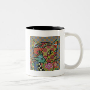 テキスタイルアートキャットコーヒーマグ ツートーンマグカップ