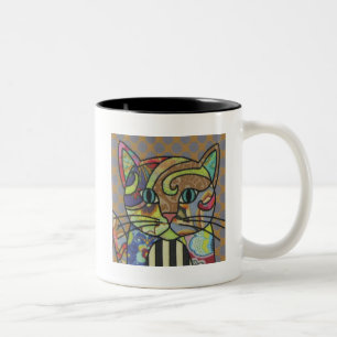 テキスタイルアートキャットコーヒーマグ ツートーンマグカップ