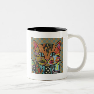 テキスタイルアートキャットコーヒーマグ ツートーンマグカップ