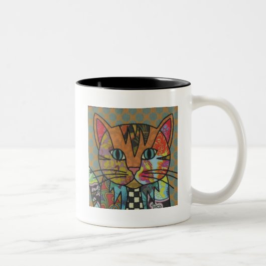 テキスタイルアートキャットコーヒーマグ ツートーンマグカップ (右)