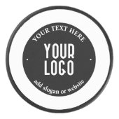 テキストとアップロードされたロゴ | 編集可能な黒と白 アイスホッケーパック (正面)