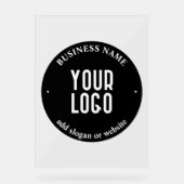 テキストとアップロードされたロゴ | 編集可能な黒と白 アクリルサイン (正面)