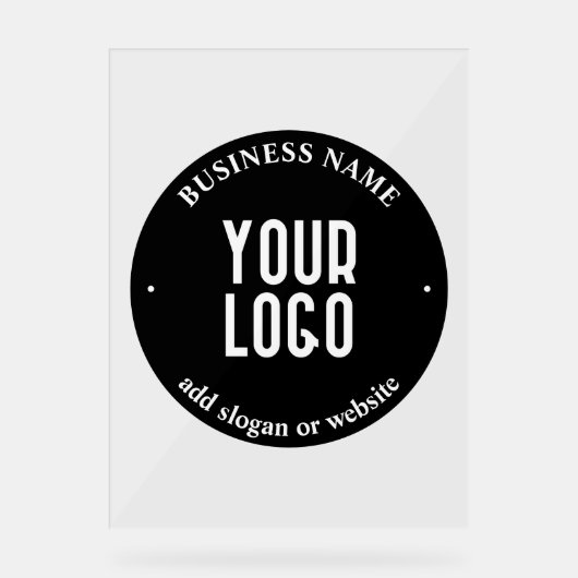 テキストとアップロードされたロゴ | 編集可能な黒と白 アクリルサイン (正面)