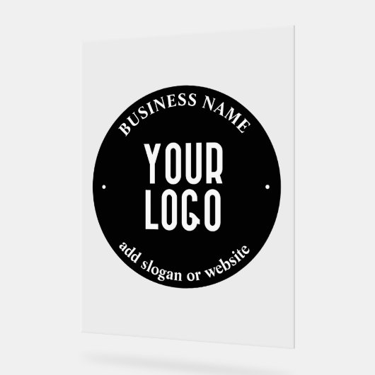 テキストとアップロードされたロゴ | 編集可能な黒と白 アクリルサイン (傾斜)