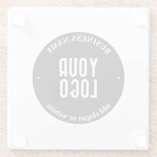 テキストとアップロードされたロゴ | 編集可能な黒と白 ガラスコースター (裏面)