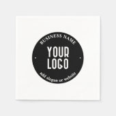 テキストとアップロードされたロゴ | 編集可能な黒と白 スタンダードカクテルナプキン (正面)