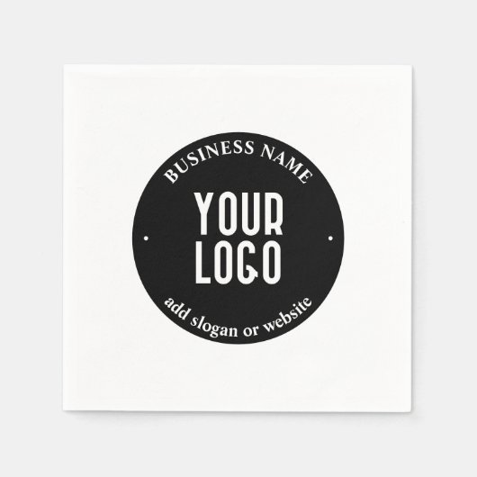 テキストとアップロードされたロゴ | 編集可能な黒と白 スタンダードカクテルナプキン (正面)
