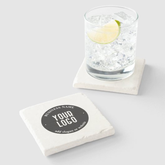 テキストとアップロードされたロゴ | 編集可能な黒と白 ストーンコースター (横)