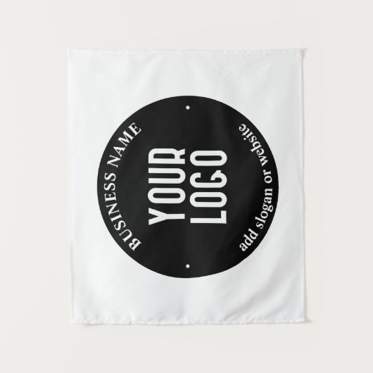 テキストとアップロードされたロゴ | 編集可能な黒と白 タペストリー (正面)